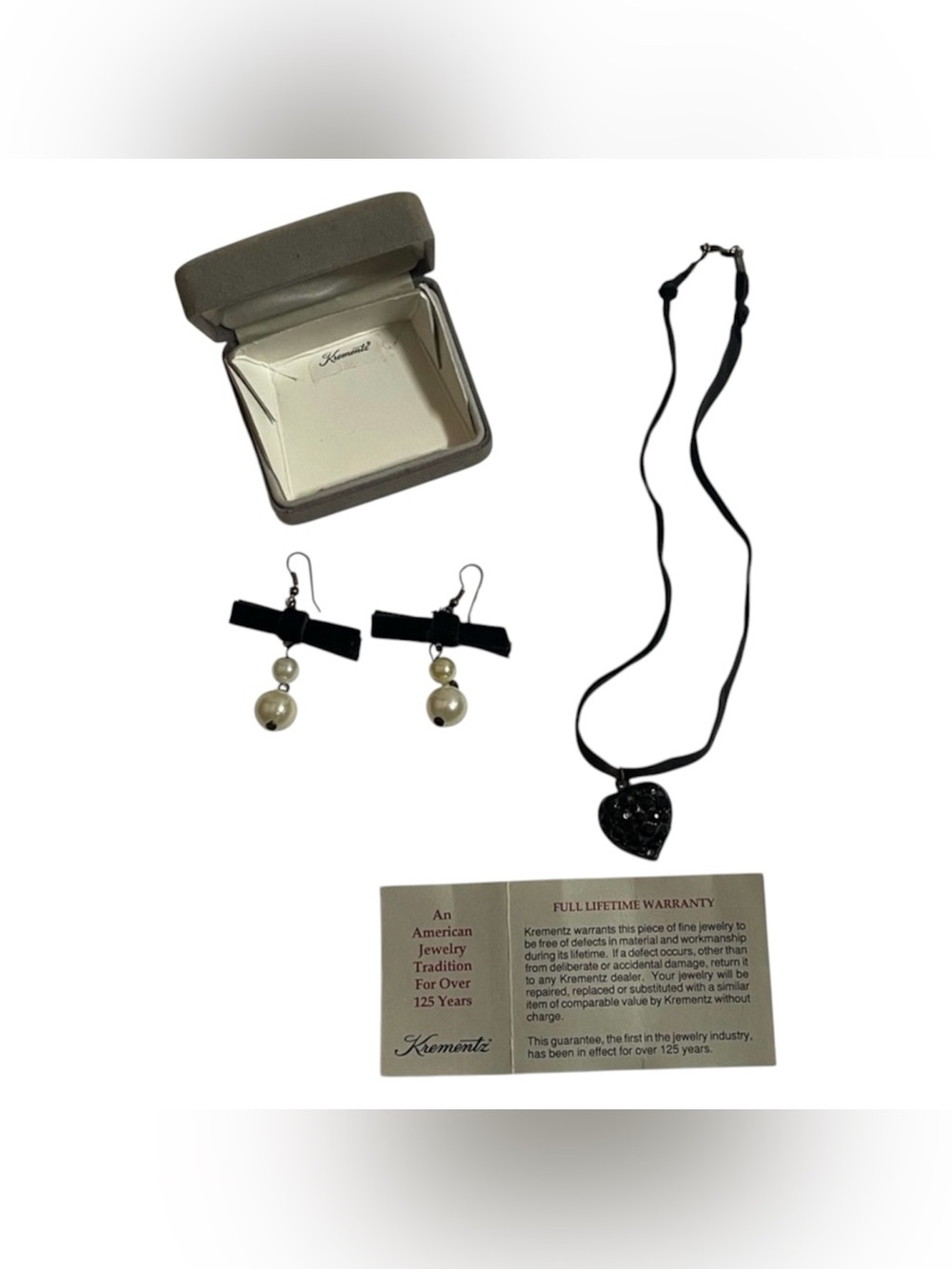 Krementz Pendant Necklace and Pearl Earrings with Case